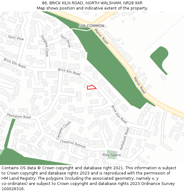 86, BRICK KILN ROAD, NORTH WALSHAM, NR28 9XR: Location map and indicative extent of plot