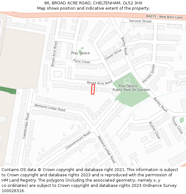 86, BROAD ACRE ROAD, CHELTENHAM, GL52 3HX: Location map and indicative extent of plot