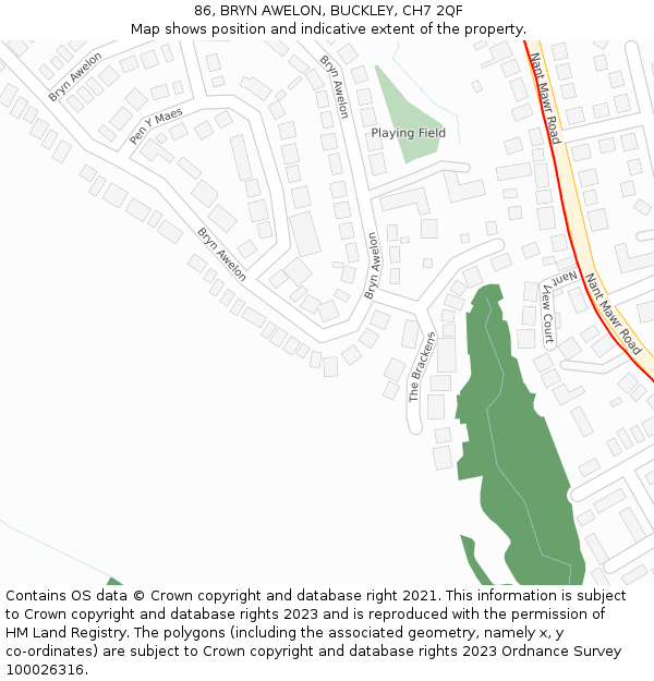 86, BRYN AWELON, BUCKLEY, CH7 2QF: Location map and indicative extent of plot