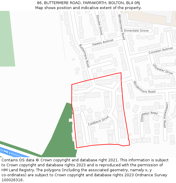 86, BUTTERMERE ROAD, FARNWORTH, BOLTON, BL4 0RJ: Location map and indicative extent of plot