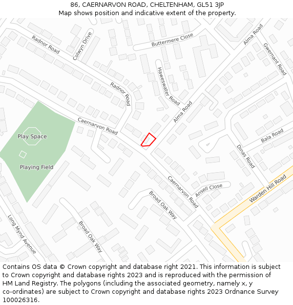 86, CAERNARVON ROAD, CHELTENHAM, GL51 3JP: Location map and indicative extent of plot