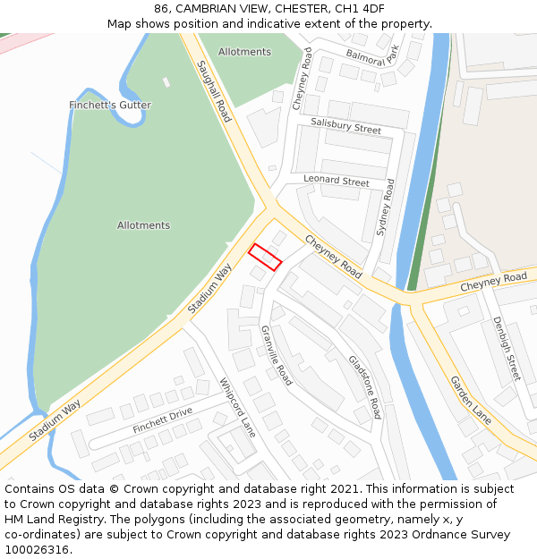 86, CAMBRIAN VIEW, CHESTER, CH1 4DF: Location map and indicative extent of plot