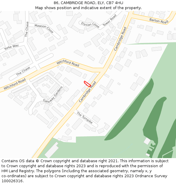 86, CAMBRIDGE ROAD, ELY, CB7 4HU: Location map and indicative extent of plot