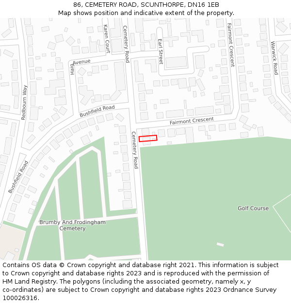 86, CEMETERY ROAD, SCUNTHORPE, DN16 1EB: Location map and indicative extent of plot