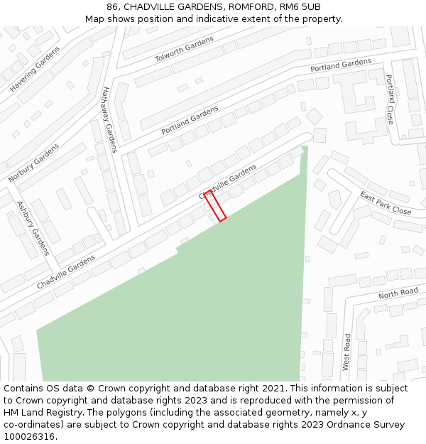 86, CHADVILLE GARDENS, ROMFORD, RM6 5UB: Location map and indicative extent of plot