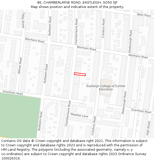 86, CHAMBERLAYNE ROAD, EASTLEIGH, SO50 5JF: Location map and indicative extent of plot