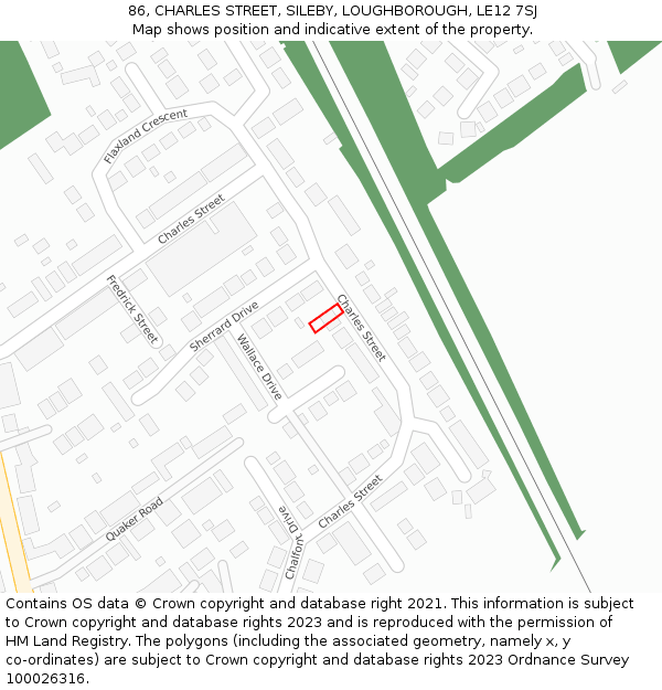 86, CHARLES STREET, SILEBY, LOUGHBOROUGH, LE12 7SJ: Location map and indicative extent of plot