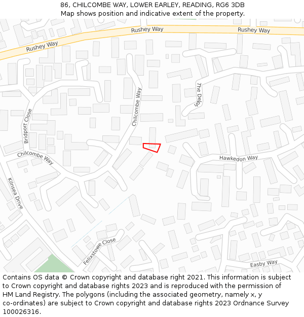 86, CHILCOMBE WAY, LOWER EARLEY, READING, RG6 3DB: Location map and indicative extent of plot