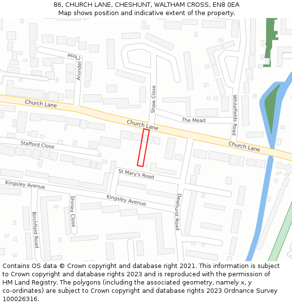 86, CHURCH LANE, CHESHUNT, WALTHAM CROSS, EN8 0EA: Location map and indicative extent of plot