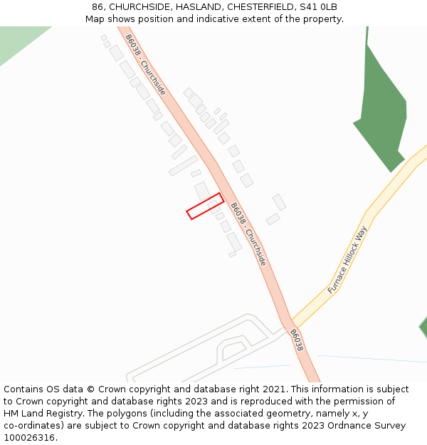 86, CHURCHSIDE, HASLAND, CHESTERFIELD, S41 0LB: Location map and indicative extent of plot