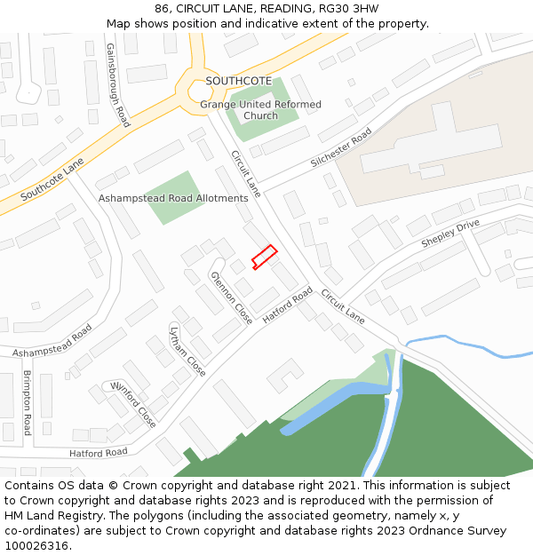 86, CIRCUIT LANE, READING, RG30 3HW: Location map and indicative extent of plot