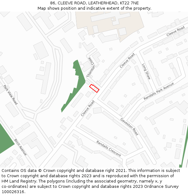 86, CLEEVE ROAD, LEATHERHEAD, KT22 7NE: Location map and indicative extent of plot