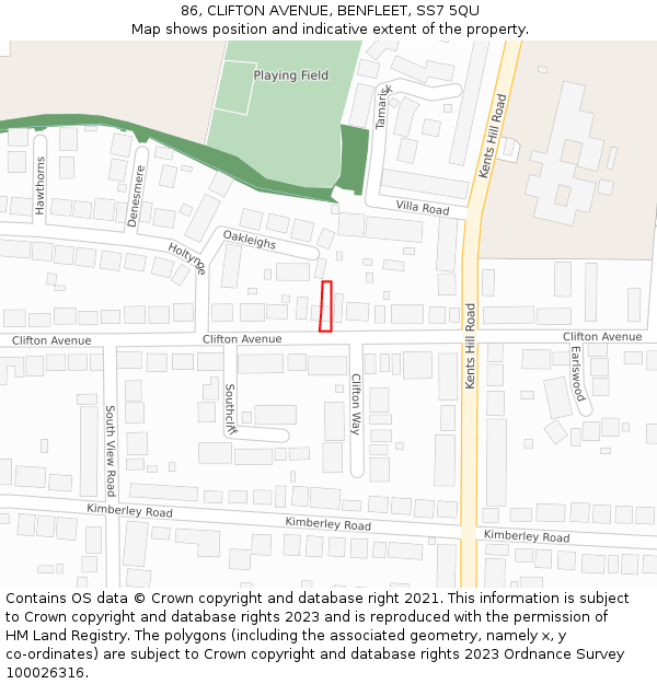 86, CLIFTON AVENUE, BENFLEET, SS7 5QU: Location map and indicative extent of plot