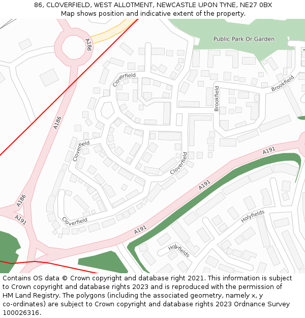 86, CLOVERFIELD, WEST ALLOTMENT, NEWCASTLE UPON TYNE, NE27 0BX: Location map and indicative extent of plot