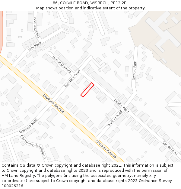 86, COLVILE ROAD, WISBECH, PE13 2EL: Location map and indicative extent of plot