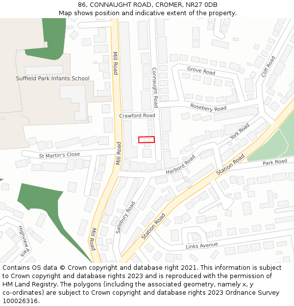 86, CONNAUGHT ROAD, CROMER, NR27 0DB: Location map and indicative extent of plot