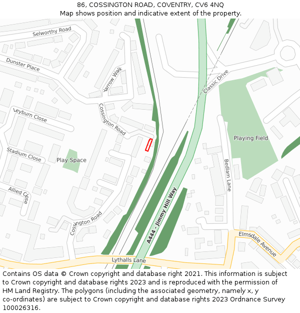 86, COSSINGTON ROAD, COVENTRY, CV6 4NQ: Location map and indicative extent of plot