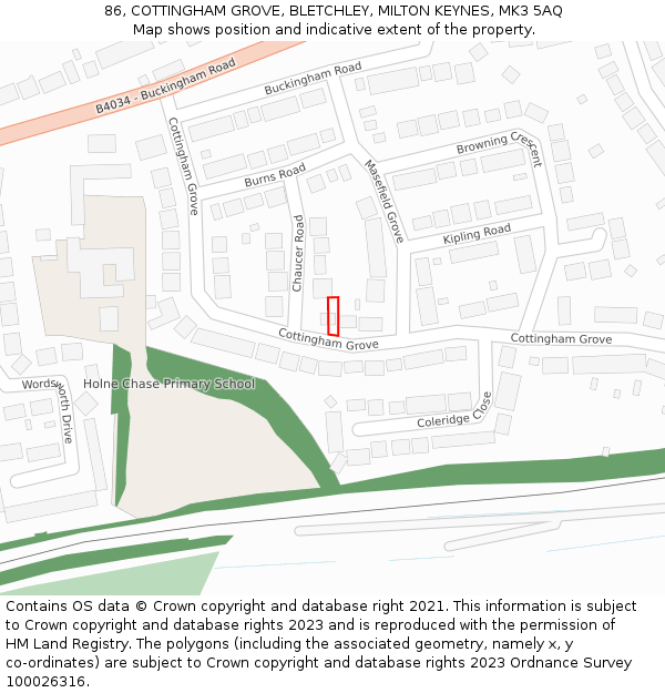 86, COTTINGHAM GROVE, BLETCHLEY, MILTON KEYNES, MK3 5AQ: Location map and indicative extent of plot