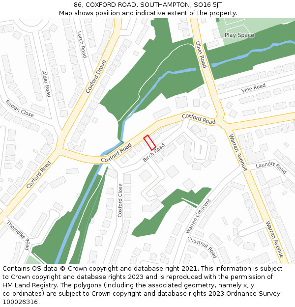 86, COXFORD ROAD, SOUTHAMPTON, SO16 5JT: Location map and indicative extent of plot