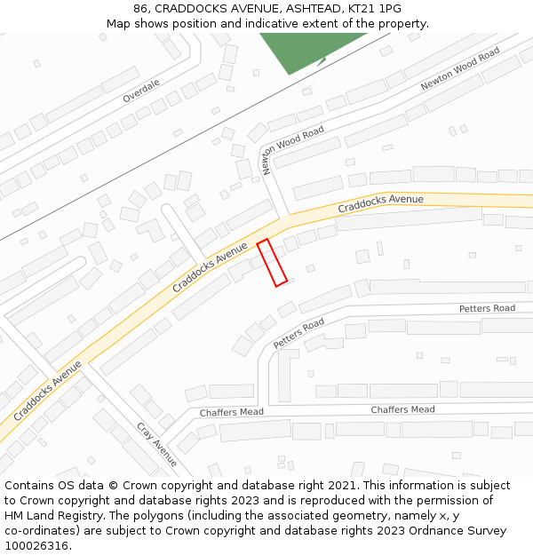 86, CRADDOCKS AVENUE, ASHTEAD, KT21 1PG: Location map and indicative extent of plot