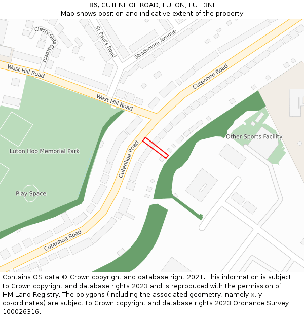 86, CUTENHOE ROAD, LUTON, LU1 3NF: Location map and indicative extent of plot