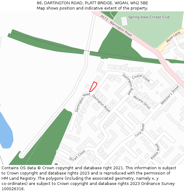 86, DARTINGTON ROAD, PLATT BRIDGE, WIGAN, WN2 5BE: Location map and indicative extent of plot