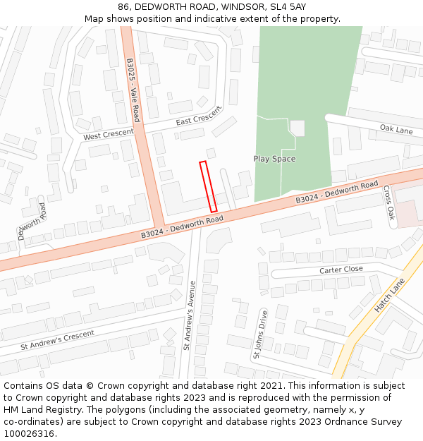 86, DEDWORTH ROAD, WINDSOR, SL4 5AY: Location map and indicative extent of plot