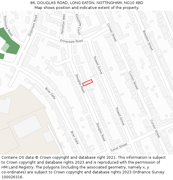 86, DOUGLAS ROAD, LONG EATON, NOTTINGHAM, NG10 4BD: Location map and indicative extent of plot