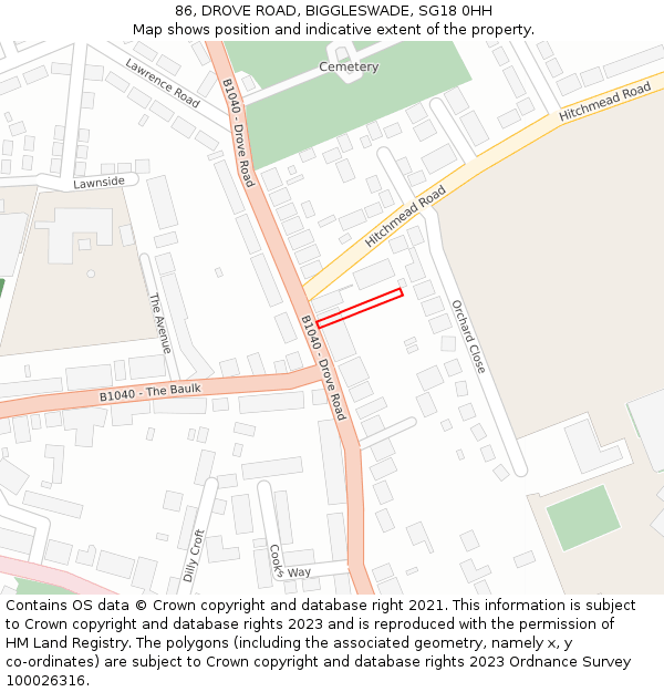 86, DROVE ROAD, BIGGLESWADE, SG18 0HH: Location map and indicative extent of plot
