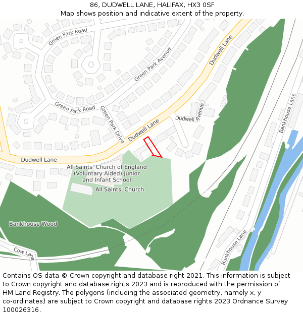 86, DUDWELL LANE, HALIFAX, HX3 0SF: Location map and indicative extent of plot