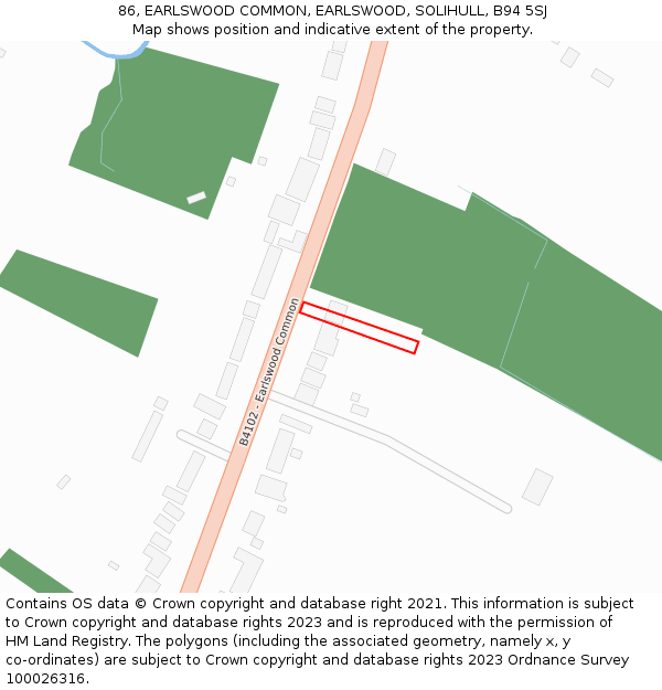86, EARLSWOOD COMMON, EARLSWOOD, SOLIHULL, B94 5SJ: Location map and indicative extent of plot