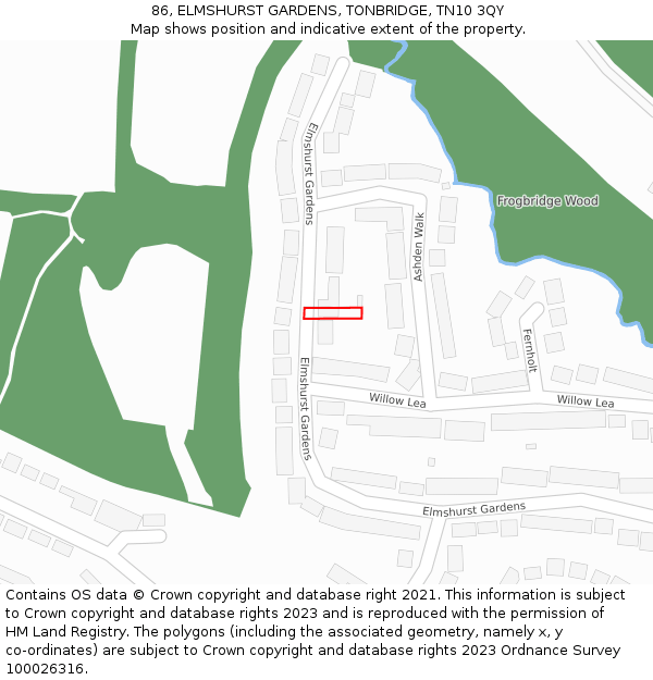 86, ELMSHURST GARDENS, TONBRIDGE, TN10 3QY: Location map and indicative extent of plot