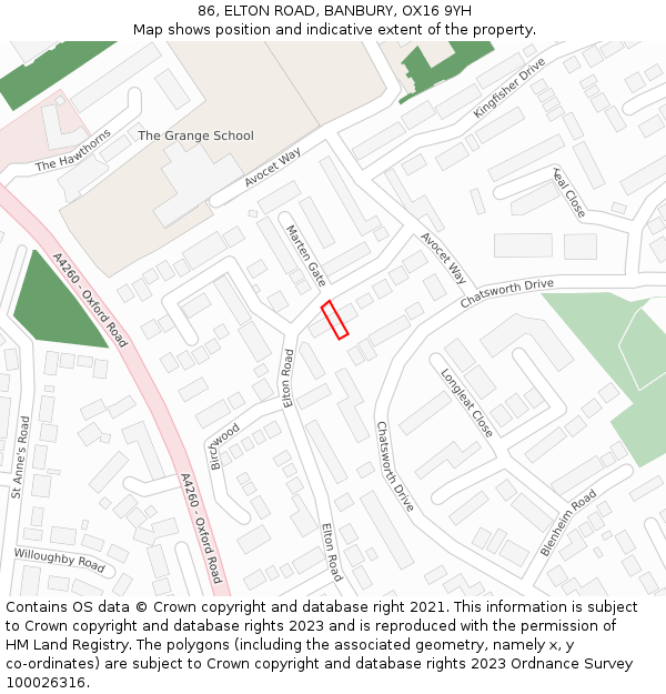 86, ELTON ROAD, BANBURY, OX16 9YH: Location map and indicative extent of plot