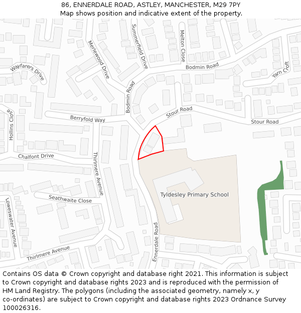 86, ENNERDALE ROAD, ASTLEY, MANCHESTER, M29 7PY: Location map and indicative extent of plot