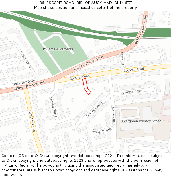 86, ESCOMB ROAD, BISHOP AUCKLAND, DL14 6TZ: Location map and indicative extent of plot