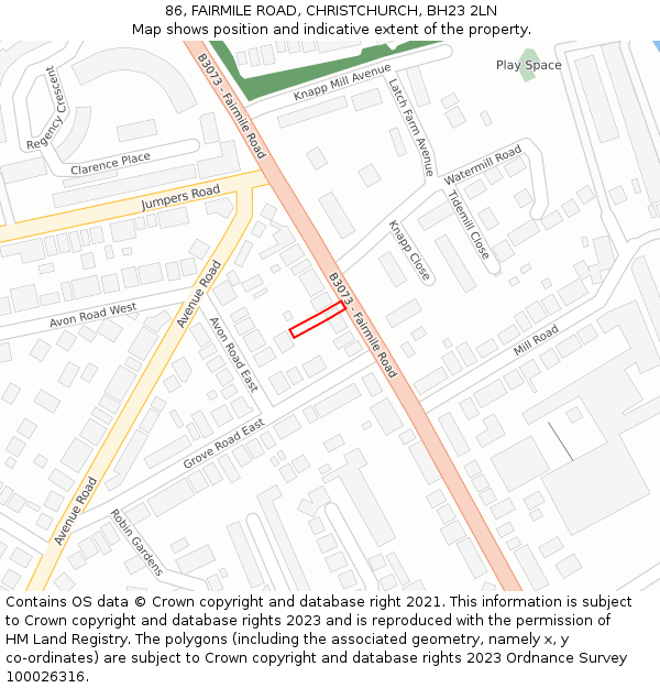 86, FAIRMILE ROAD, CHRISTCHURCH, BH23 2LN: Location map and indicative extent of plot