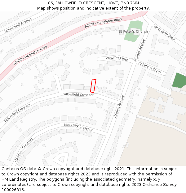 86, FALLOWFIELD CRESCENT, HOVE, BN3 7NN: Location map and indicative extent of plot
