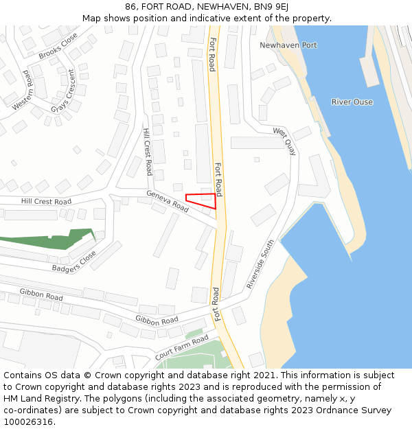 86, FORT ROAD, NEWHAVEN, BN9 9EJ: Location map and indicative extent of plot