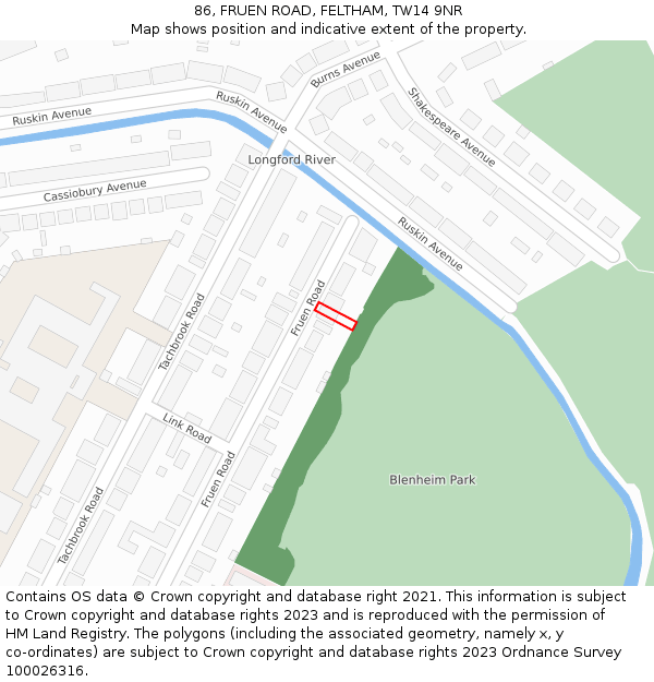 86, FRUEN ROAD, FELTHAM, TW14 9NR: Location map and indicative extent of plot
