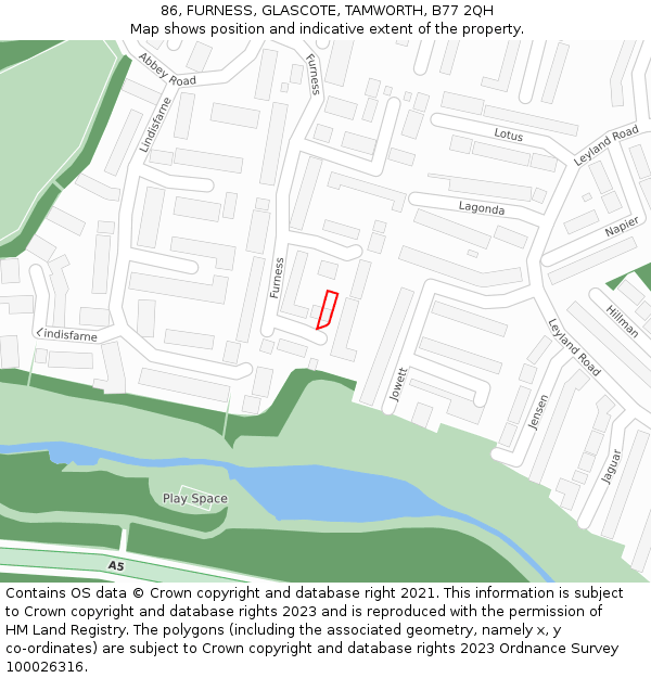 86, FURNESS, GLASCOTE, TAMWORTH, B77 2QH: Location map and indicative extent of plot