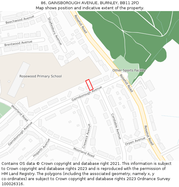 86, GAINSBOROUGH AVENUE, BURNLEY, BB11 2PD: Location map and indicative extent of plot