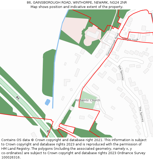 86, GAINSBOROUGH ROAD, WINTHORPE, NEWARK, NG24 2NR: Location map and indicative extent of plot