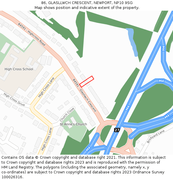 86, GLASLLWCH CRESCENT, NEWPORT, NP10 9SG: Location map and indicative extent of plot