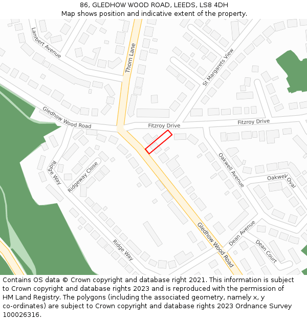 86, GLEDHOW WOOD ROAD, LEEDS, LS8 4DH: Location map and indicative extent of plot