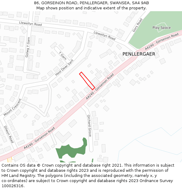 86, GORSEINON ROAD, PENLLERGAER, SWANSEA, SA4 9AB: Location map and indicative extent of plot