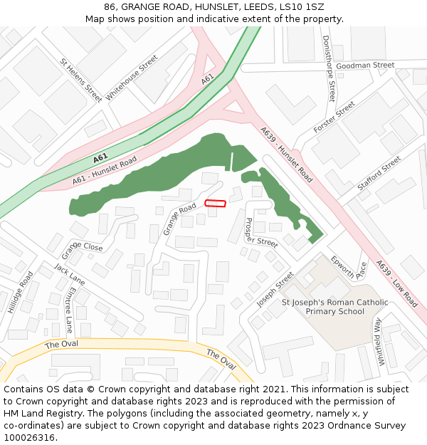 86, GRANGE ROAD, HUNSLET, LEEDS, LS10 1SZ: Location map and indicative extent of plot
