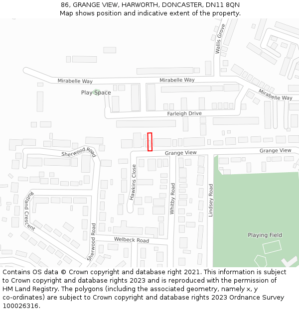 86, GRANGE VIEW, HARWORTH, DONCASTER, DN11 8QN: Location map and indicative extent of plot