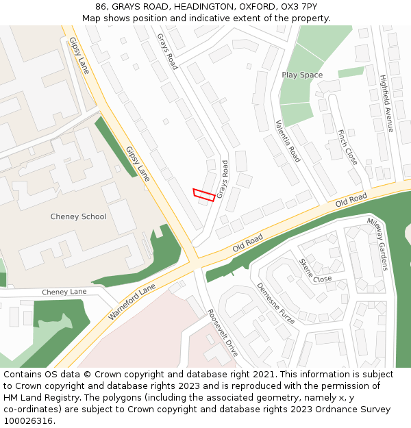 86, GRAYS ROAD, HEADINGTON, OXFORD, OX3 7PY: Location map and indicative extent of plot