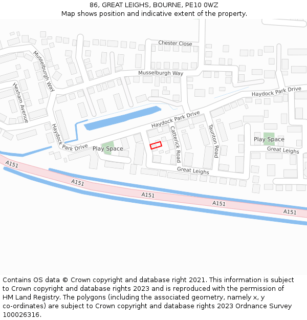 86, GREAT LEIGHS, BOURNE, PE10 0WZ: Location map and indicative extent of plot