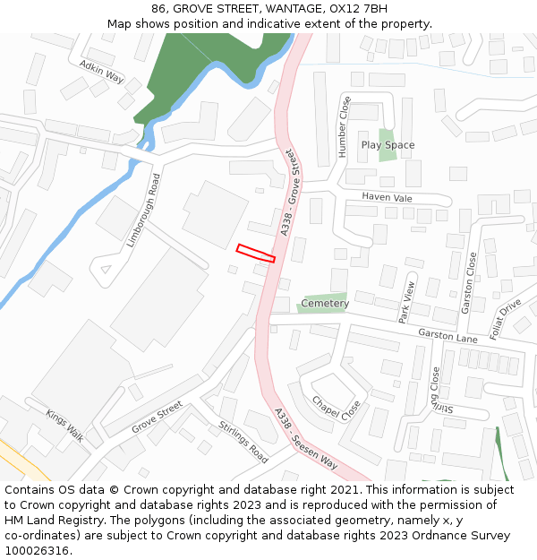 86, GROVE STREET, WANTAGE, OX12 7BH: Location map and indicative extent of plot